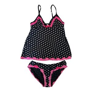 La SENZA Black and Pink Polka Dot Lingerie Set